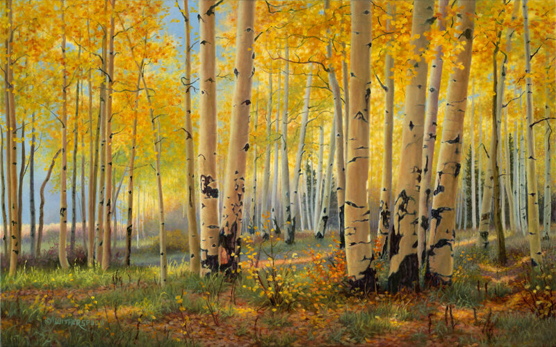 Aspen Trees in Autumn — Yellow, Serene, Painting, Leaves