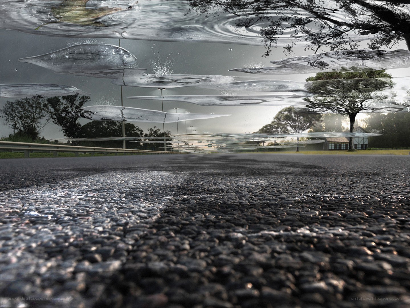 asphalt and water reflections