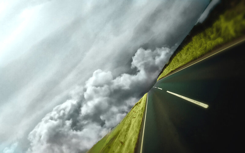Asphalt Road and Clouds