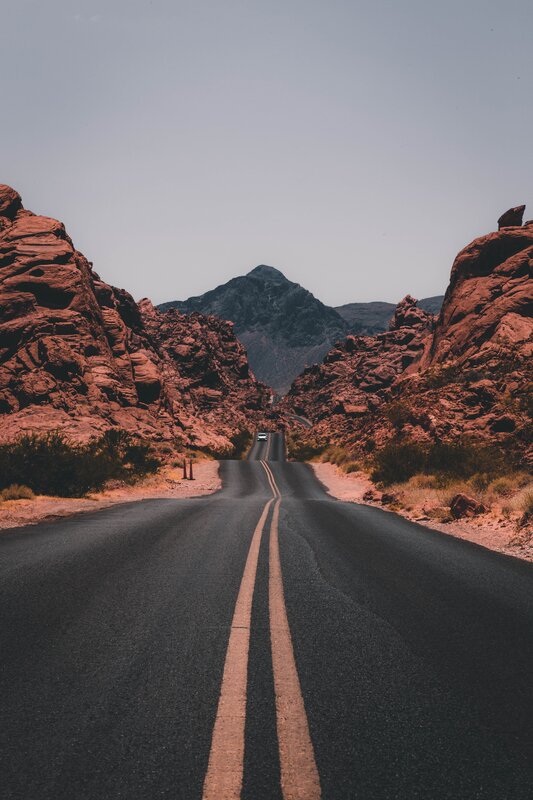 Asphalt Road in Canyon — Black, Dramatic
