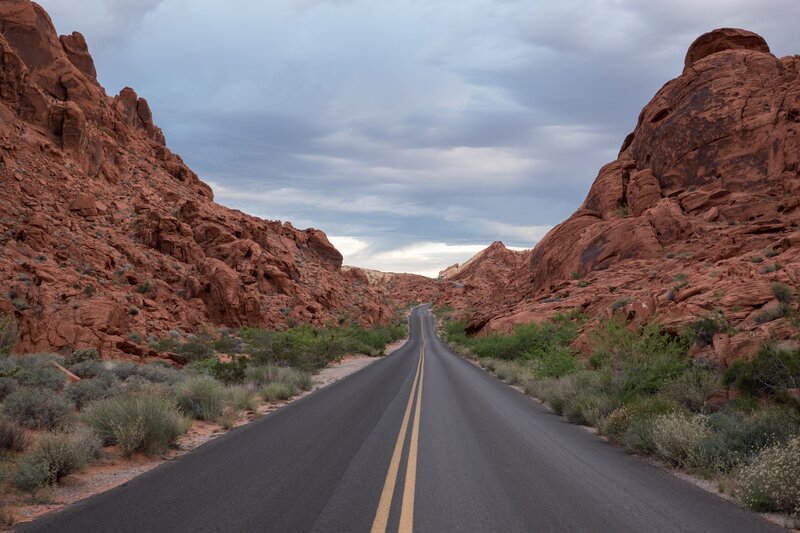Asphalt Road in Canyon — Red, Dramatic