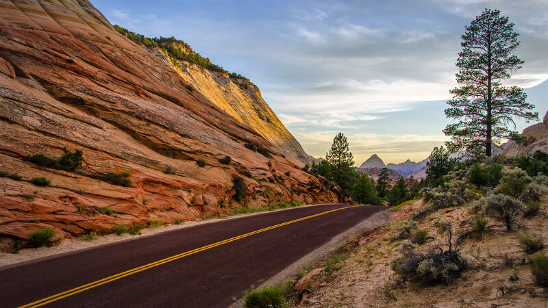 Asphalt Road in Canyon — Red, Serene