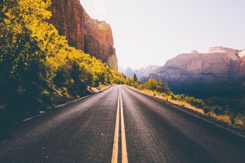 Asphalt Road in Canyon — Yellow