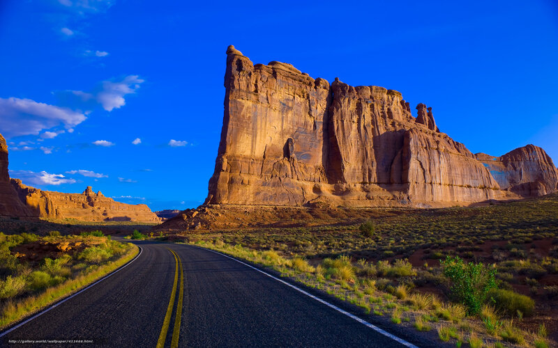 Asphalt Road in Desert — Blue, Dramatic, Sunset