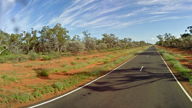 Asphalt Road in Desert — Blue, Serene, Afternoon, Photograph