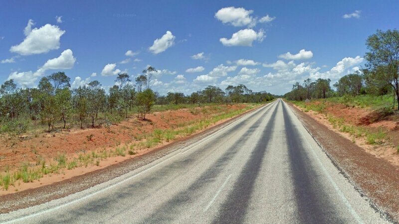 Asphalt Road in Desert — Blue, Serene, Afternoon