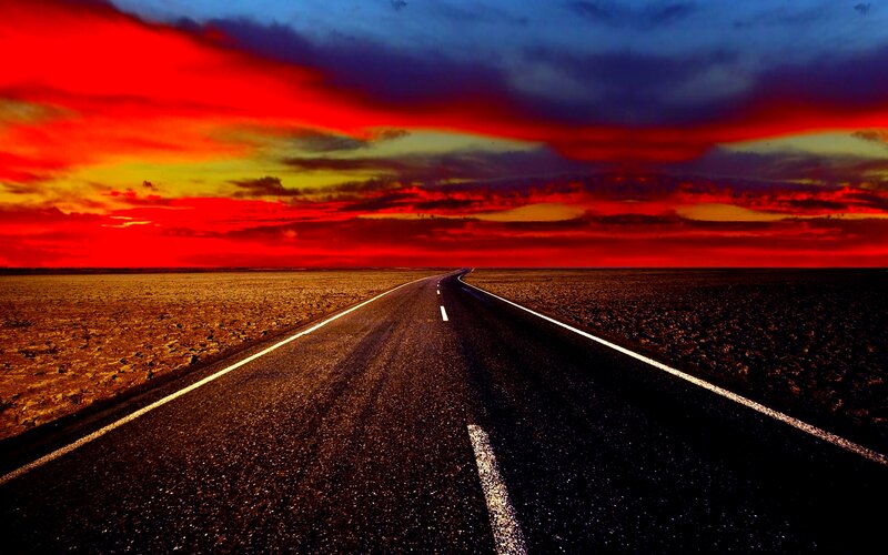 Asphalt Road in Desert — Red, Dramatic