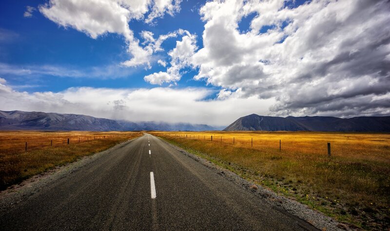 Asphalt Road in Field — Blue, Dramatic