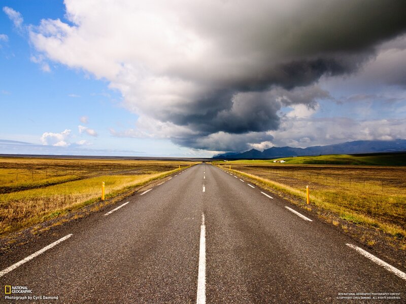 Asphalt Road in Field — Blue