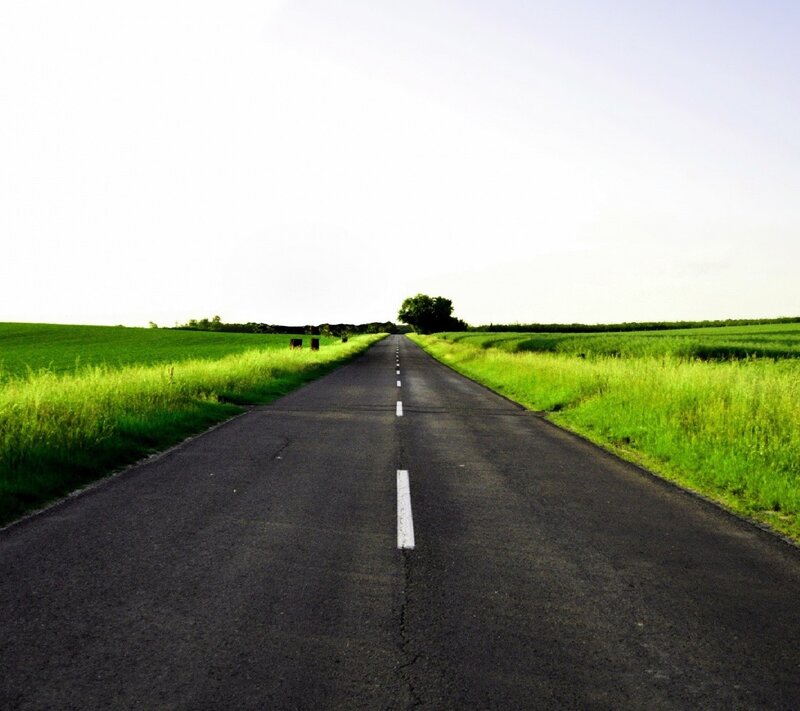 Asphalt Road in Field — Green