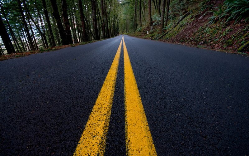 Asphalt Road in Forest — Black
