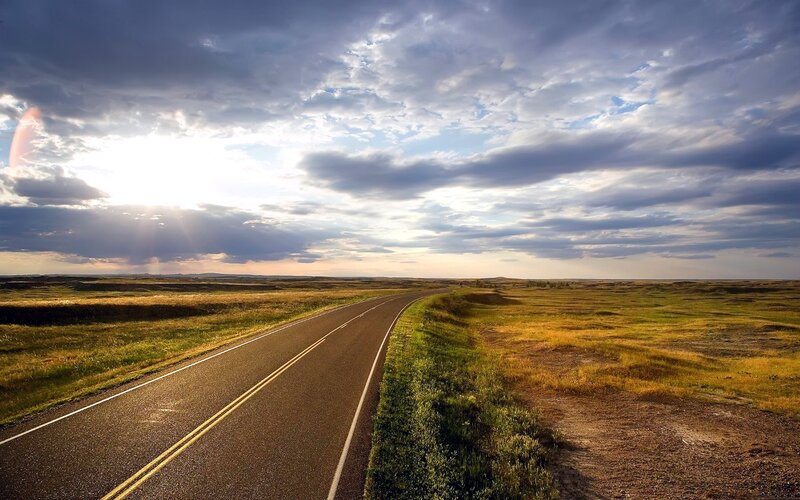 Asphalt Road in Grassland