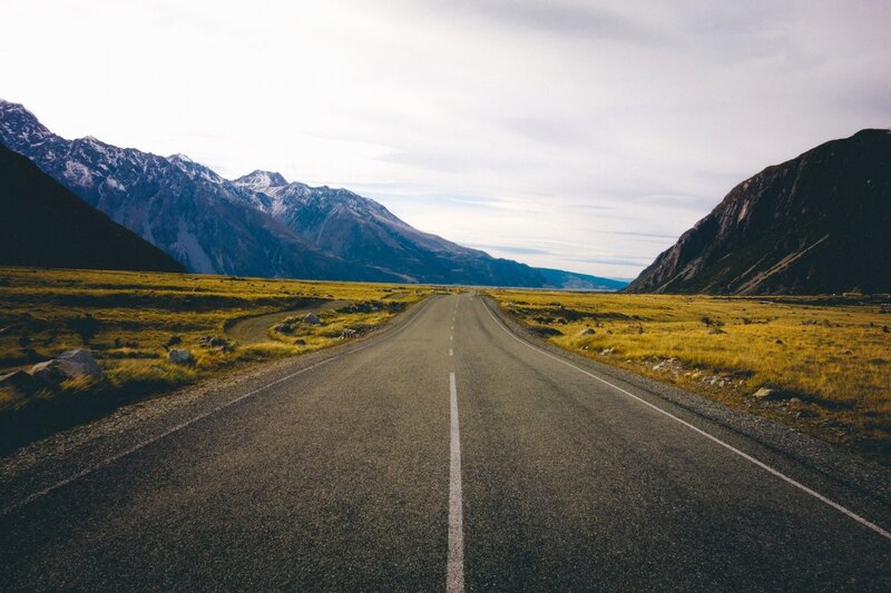 Asphalt Road in Mountains — Gray, Serene