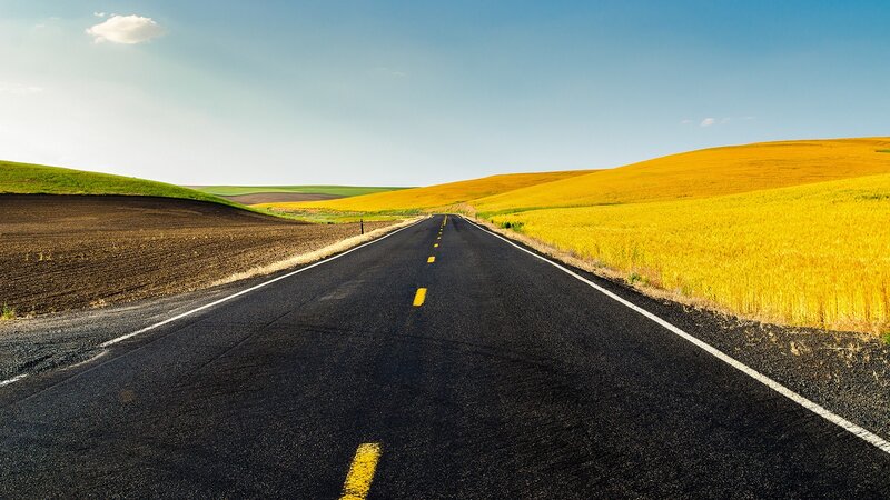 Asphalt Road Through Fields — Black, Serene