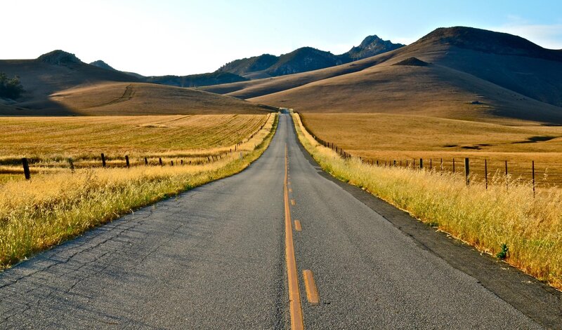 Asphalt Road Through Fields — Gray