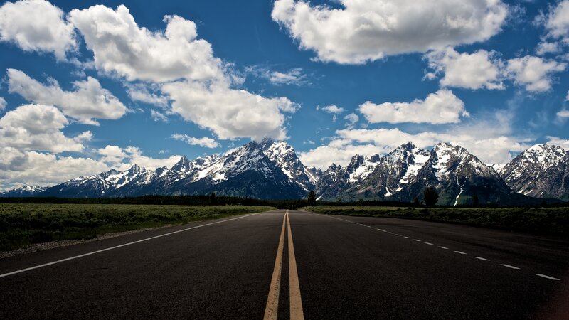 Asphalt Road to Mountains — Blue, Serene
