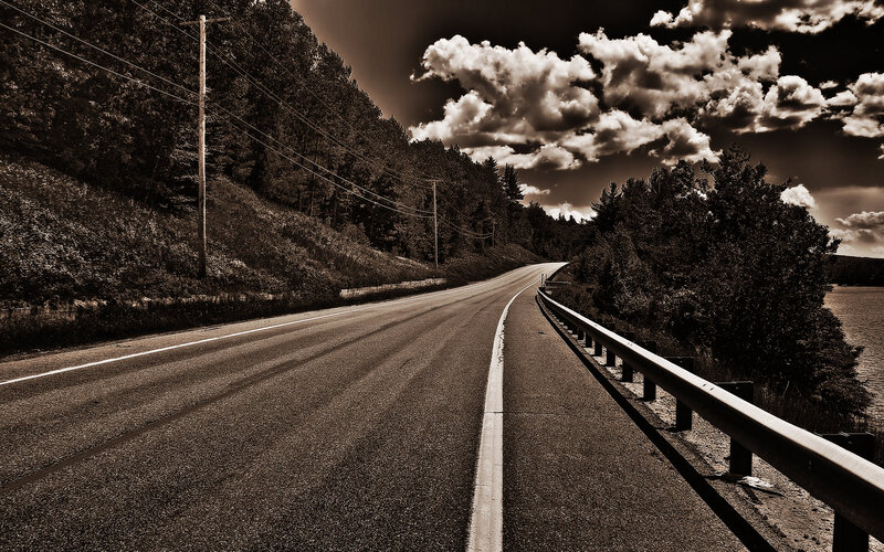 Asphalt Road with Guardrail — Brown