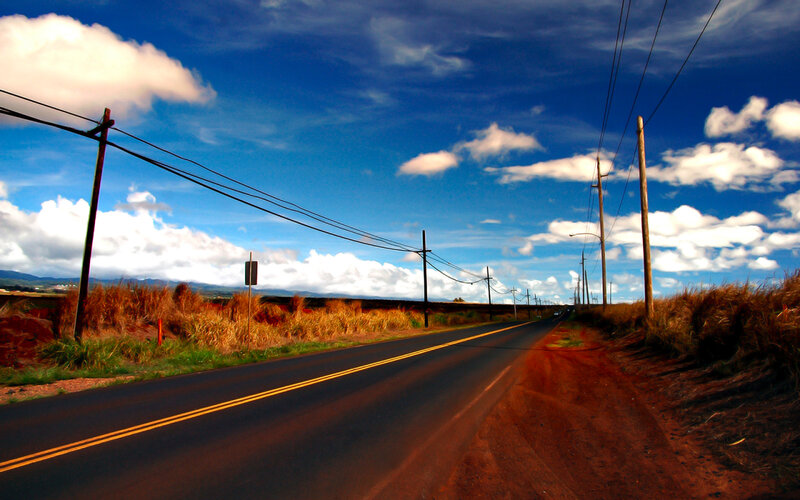 Asphalt Road with Power Lines — Blue