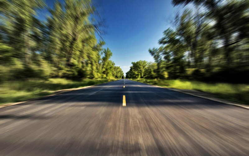 Asphalt Road with Trees — Blue, Dynamic