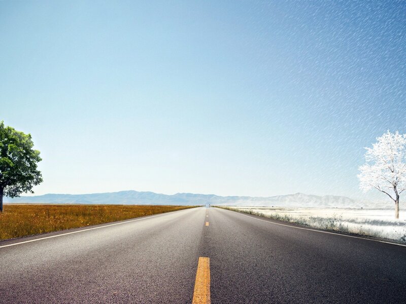 Asphalt Road with Trees — Blue, Serene