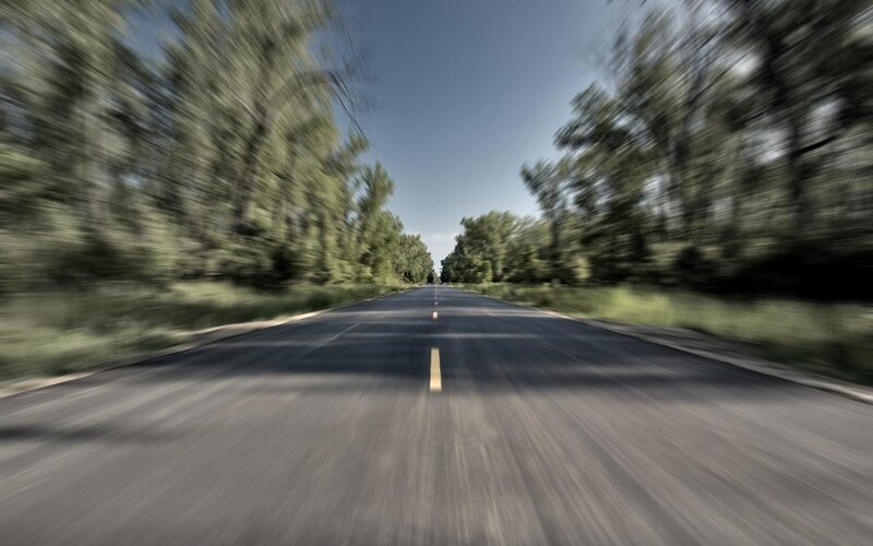 Asphalt Road with Trees — Green
