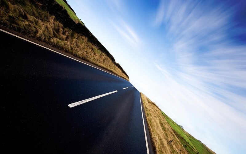 Asphalt Road with White Lines — Blue