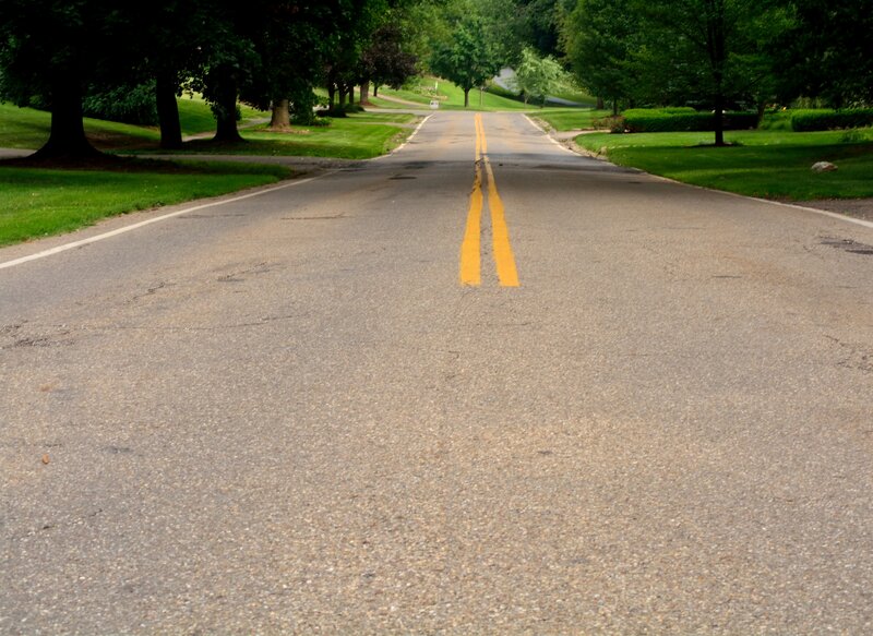 Asphalt Road with Yellow Lines — Gray