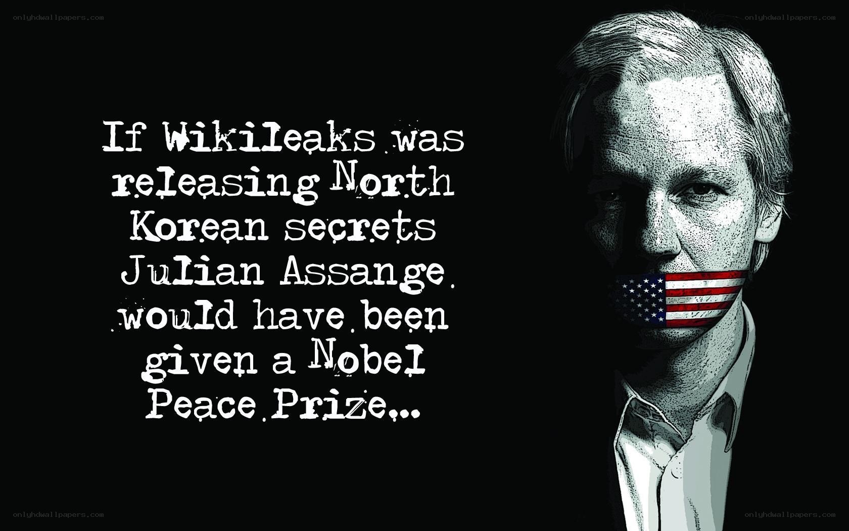 Assange with flag tape