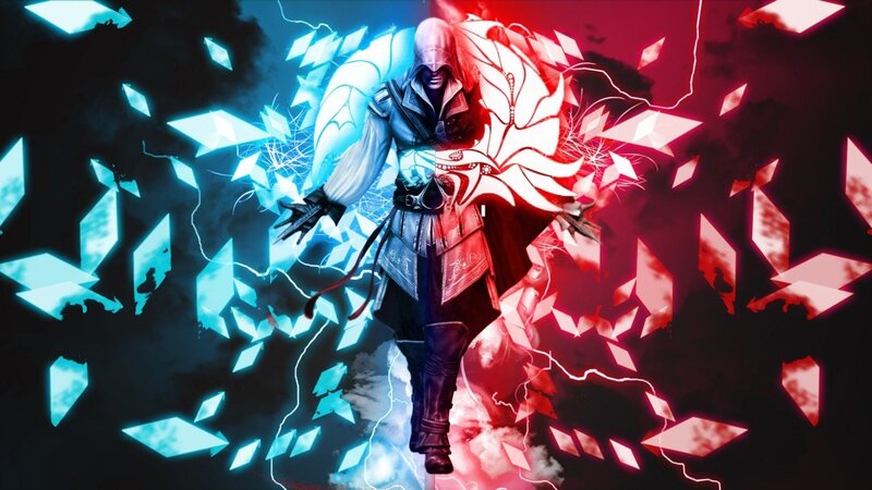 Assassin Character — Blue, Dramatic, Digital Art, Lightning