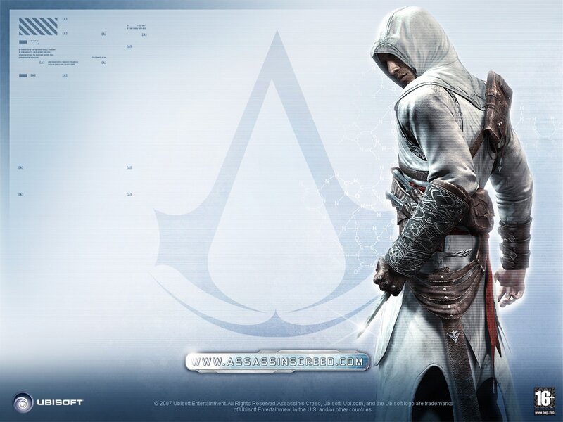 Assassin Character — White, Dramatic, Digital Art, Hooded Cloak, Hidden Blade, Logo, Gray