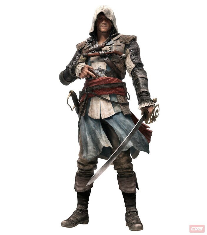 Assassin Character — White, Serious, 3d Render, Sword, Gun, Hood