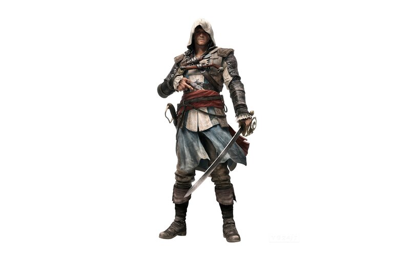 Assassin Character — White, Serious, 3d Render, Sword, Hooded Cloak