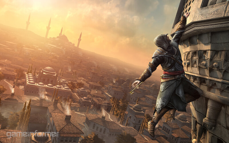 Assassin Climbing Building — Orange, Dramatic, Sunset, 3d Render