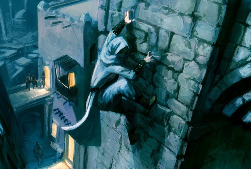 assassin climbing stone wall