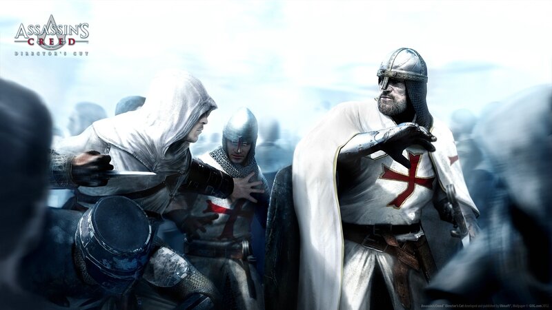 Assassin Fighting Templars — White, Dramatic, Digital Art