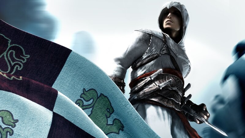 Assassin Holding Blade — White, Dramatic