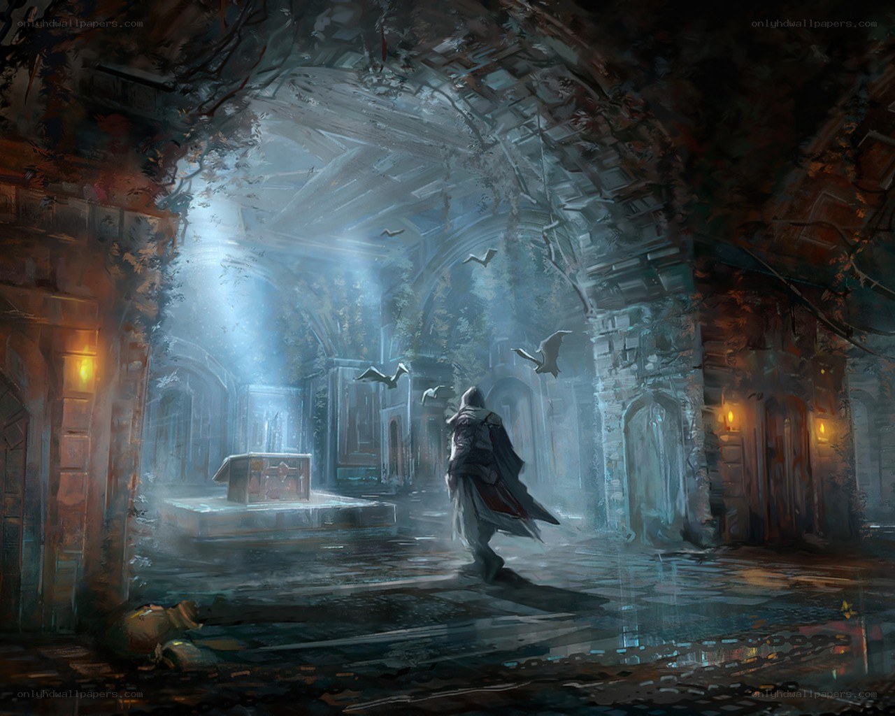 Assassin in a ruined temple