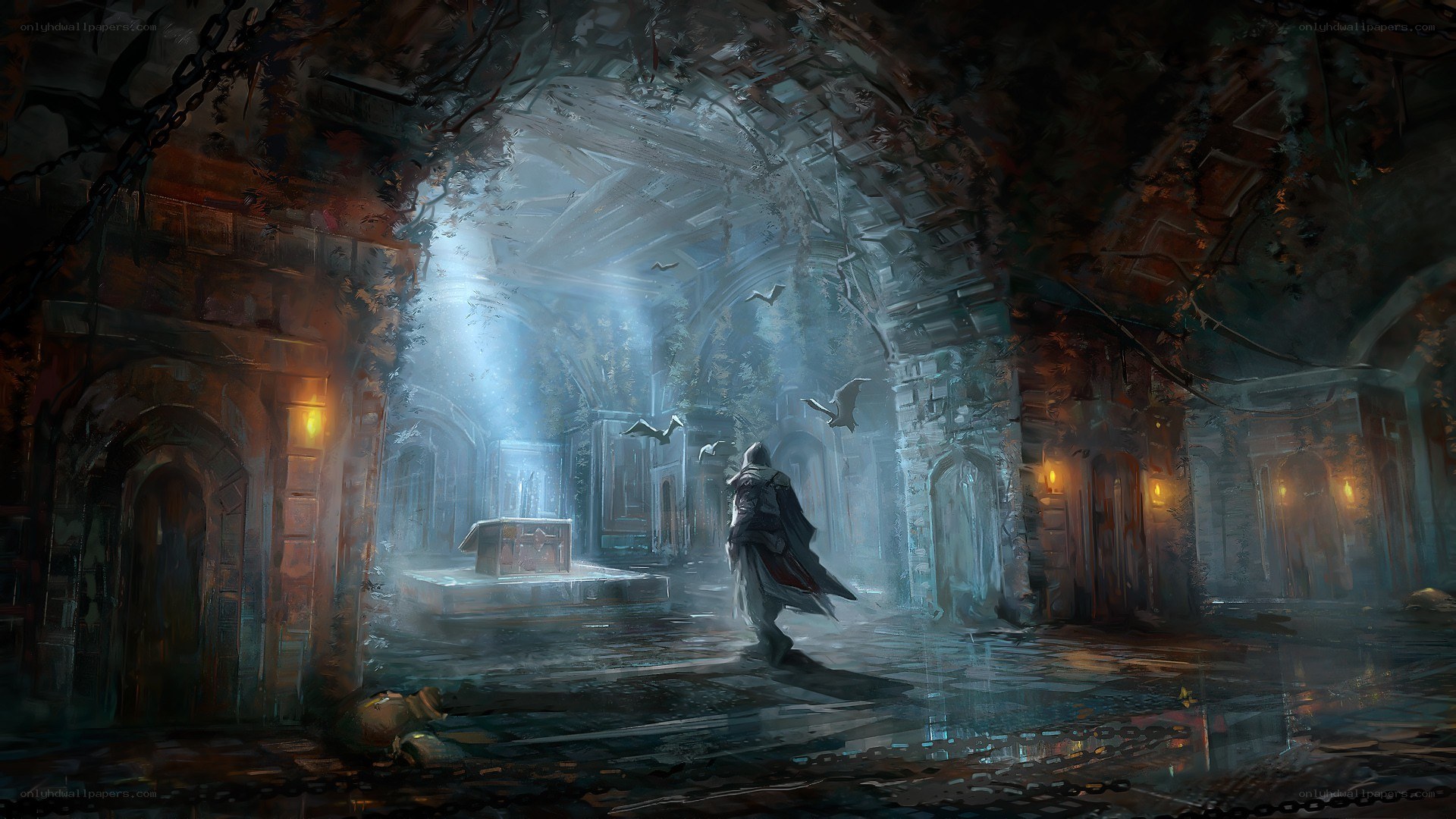 Assassin in a ruined temple