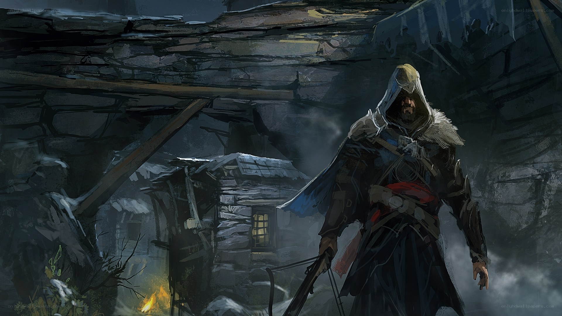 Assassin in a snowy ruin