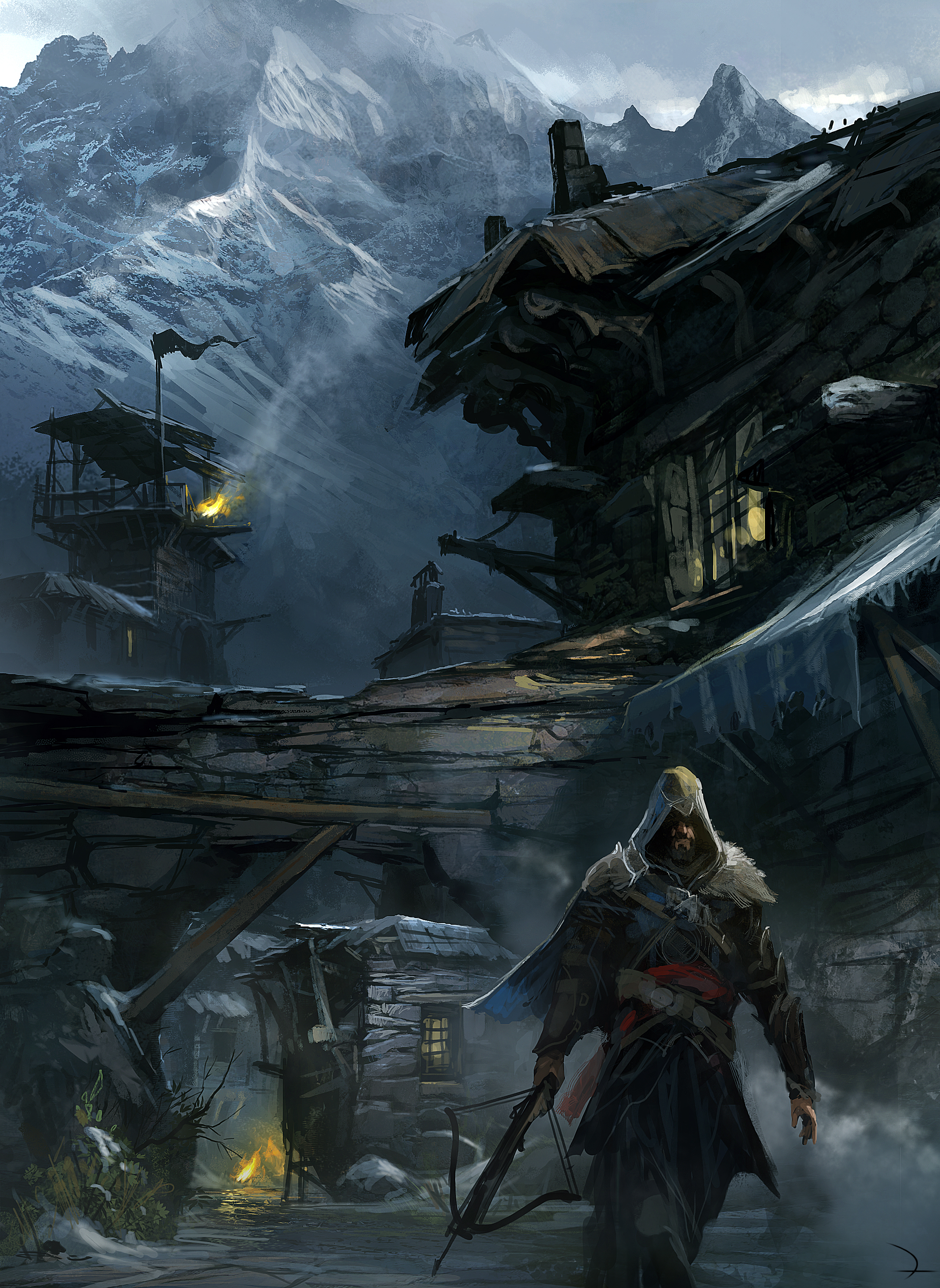 Assassin in a snowy village