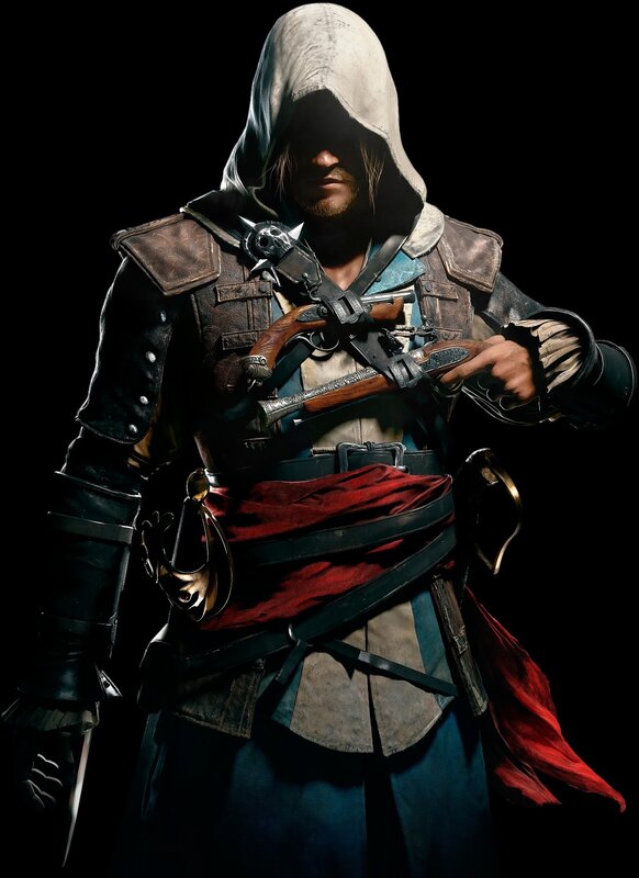 Assassin in Hooded Cloak — Black, Dramatic, 3d Render, Gun, Sword, Red Sash