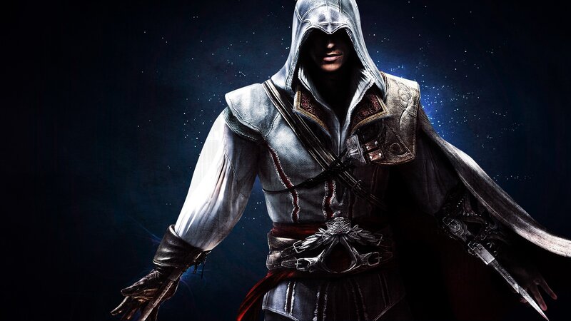 Assassin in Hooded Cloak — Black, Dramatic, Night, 3d Render, Sword