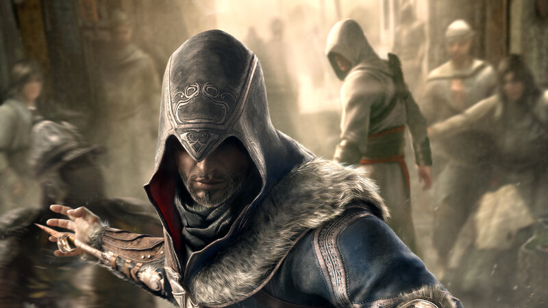 Assassin in Hooded Cloak — Gray, Dramatic, 3d Render, Hooded Cloak, Fur Trim, Dusty Environment