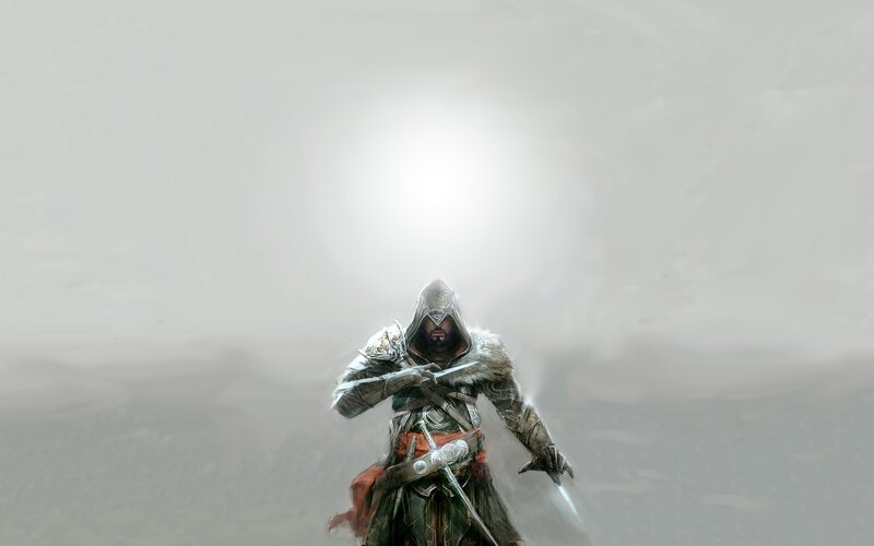 Assassin in Hooded Cloak — Gray, Dramatic, Digital Art, Sword