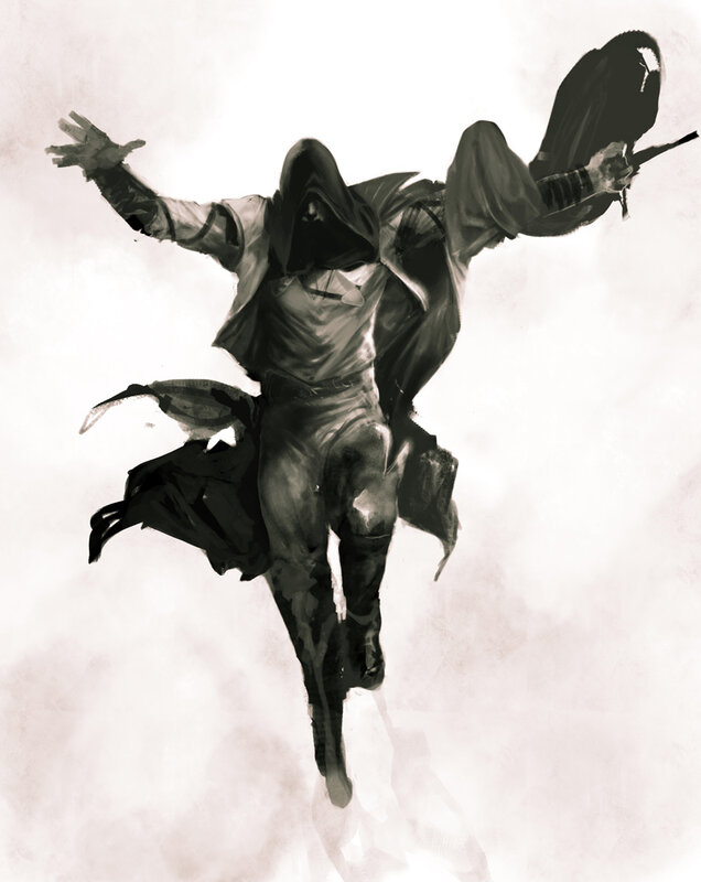 assassin in mid-air leap