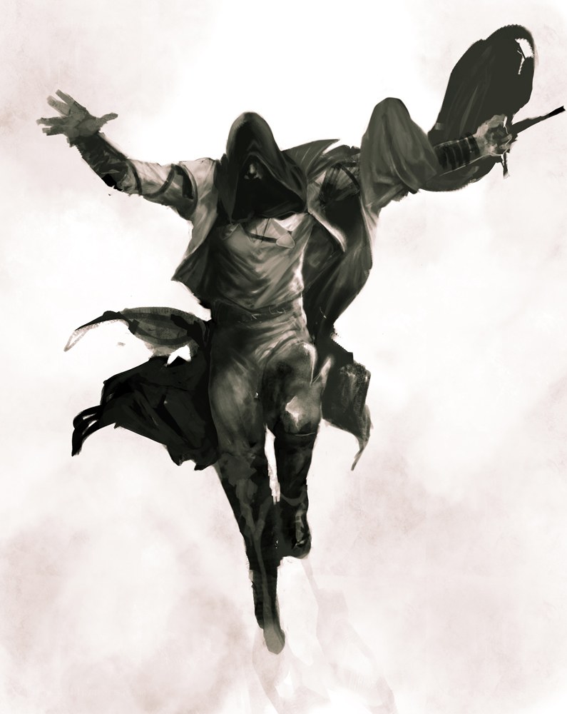 assassin in mid-air leap