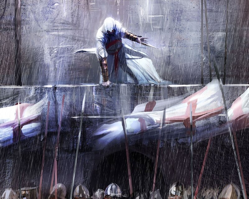 Assassin in Rain — White, Dramatic, Night