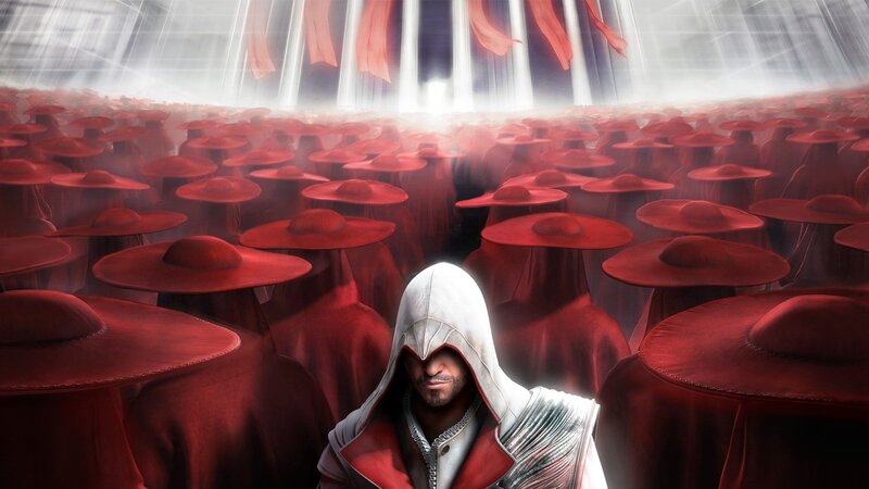 Assassin in Red Crowd — Dramatic, Digital Art