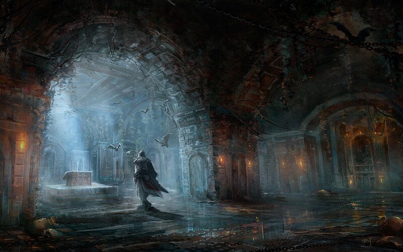 Assassin in Ruined Hall — Gray, Dramatic