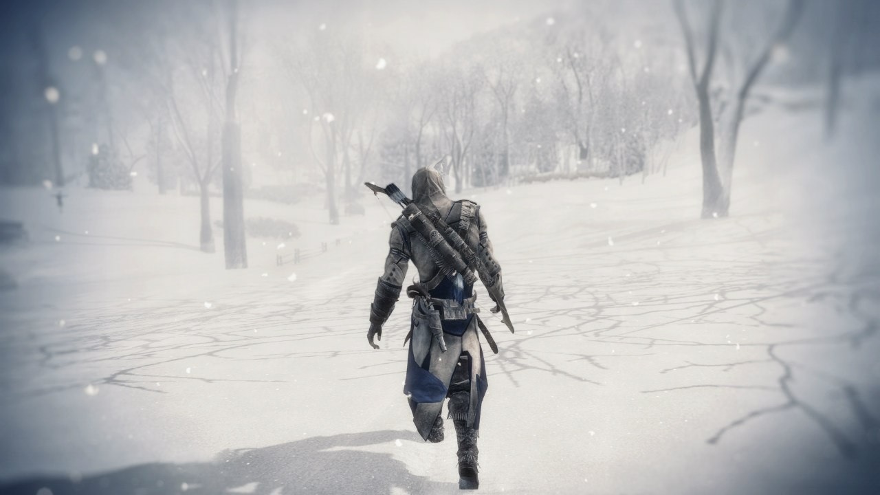 assassin in snowy forest